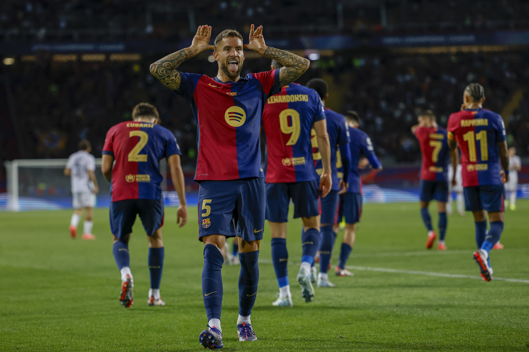 Inigo Martinez, centre, celebrates after scoring 