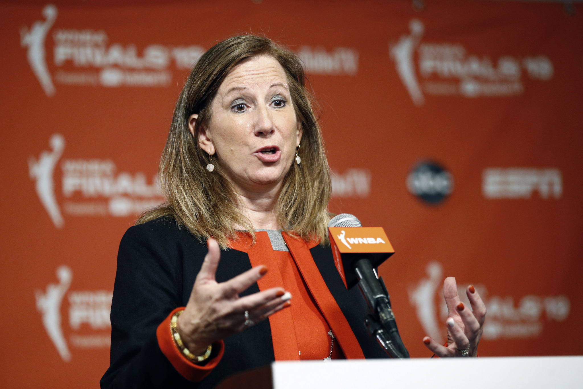 Cathy Engelbert WNBA Commissioner speaks news conference basketball