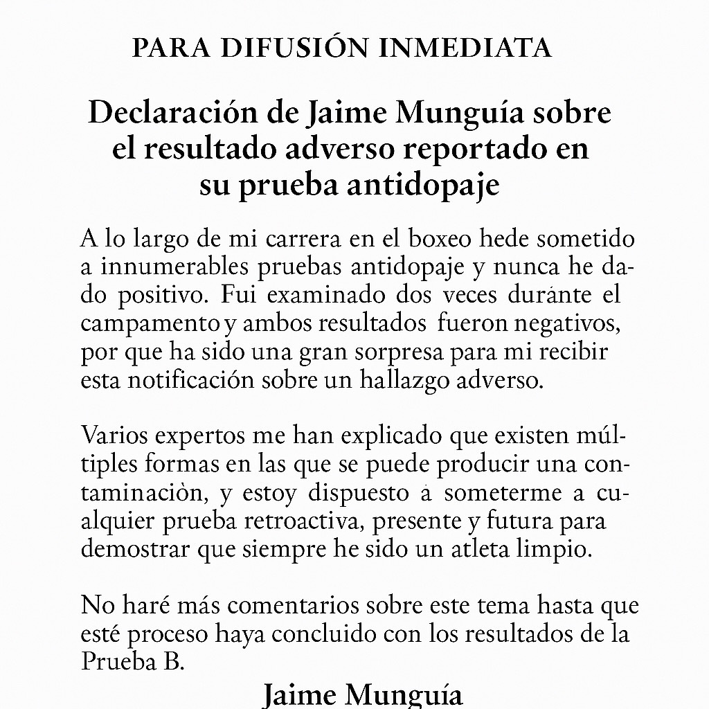 Jaime Munguia responds to positive doping test: "I'm a clean athlete"