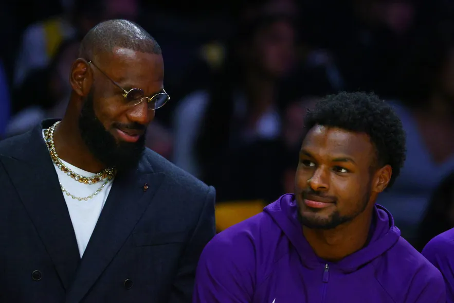 LeBron James sends message to Savannah while sitting next to Bronny on Lakers bench