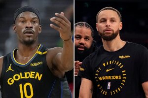 Steph Curry in clear anguish as Jimmy Butler is carried off the court injured