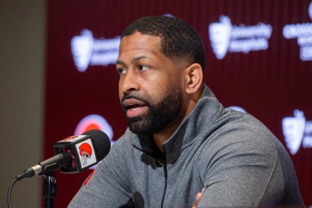 Andrew Berry tries to convince Myles Garrett that the changes at the Browns will meet his expectations