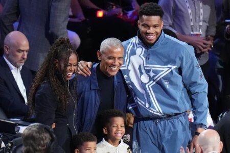 The Obamas are at the NBA All-Star Game and are receiving the public’s affection, unlike Trump