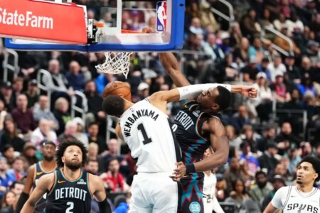 Victor Wembanyama gets posterized by Detroit Pistons center Jalen Duren