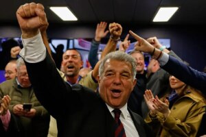 Joan Laporta is re-elected FC Barcelona president after winning by a wide margin over Victor Font