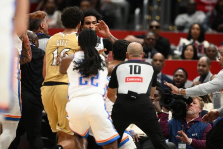 Thunder-Wizards brawl spills into stands, four ejected
