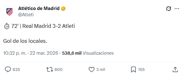 Atletico Madrid "erases" Vinicius: "Goal for the home side!"